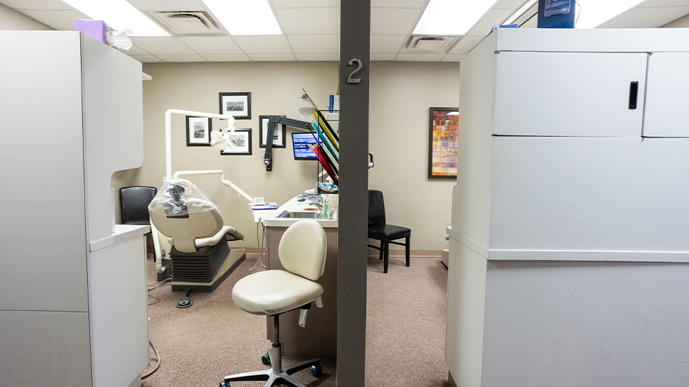 Dental operatory seen from hallway